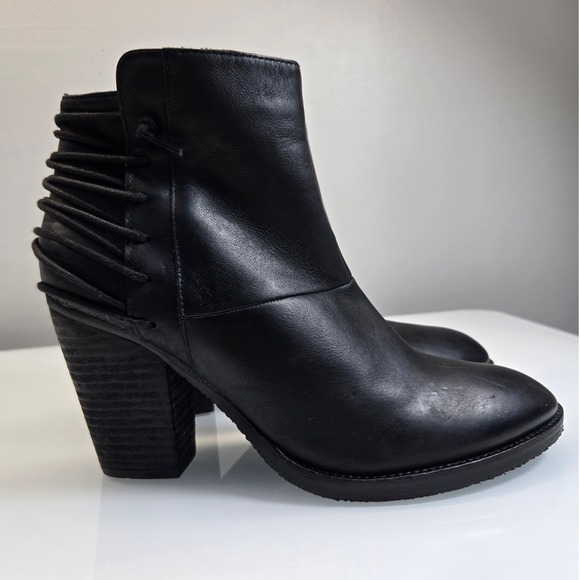Steve Madden Leather Ankle Boots‎ Booties Women Size 10 Raglin Black Back Lace - Picture 1 of 12